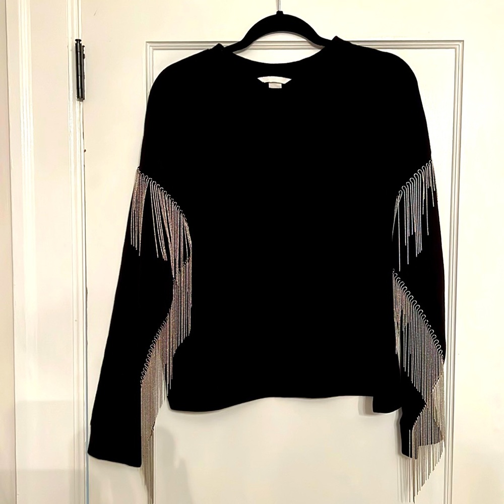 Black sweatshirt with sliver chain detail